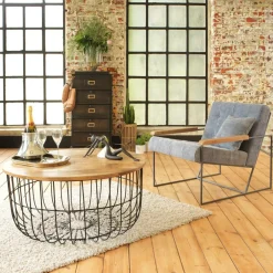 Table Basse<Made in Meubles Table basse en bois de manguier et métal Ella