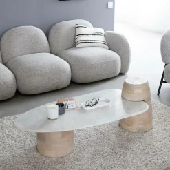 Table Basse<Made in Meubles Table basse en bois de manguier et marbre Moana