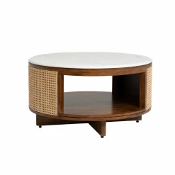 Table Basse<Made in Meubles Table basse en bois de manguier, cannage et marbre Brook