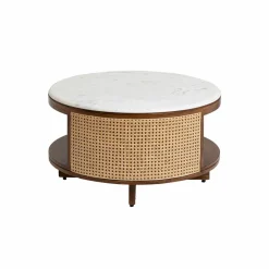 Table Basse<Made in Meubles Table basse en bois de manguier, cannage et marbre Brook