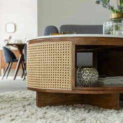 Table Basse<Made in Meubles Table basse en bois de manguier, cannage et marbre Brook