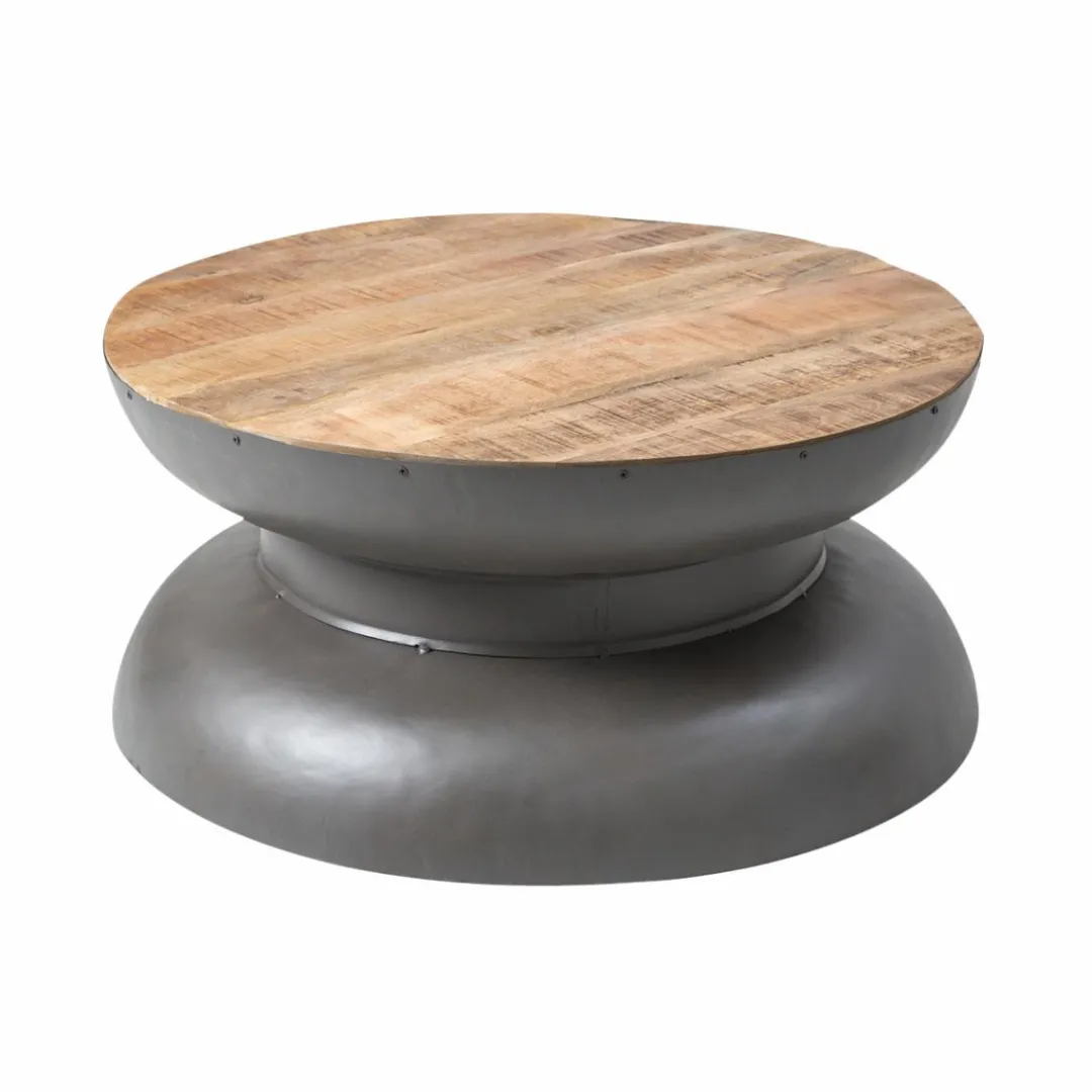 Table Basse<Made in Meubles Table basse en bois de manguier et métal gris Yoyo