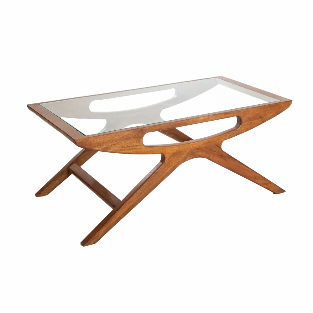 Table Basse<Made in Meubles Table basse en bois de manguier et verre Alina