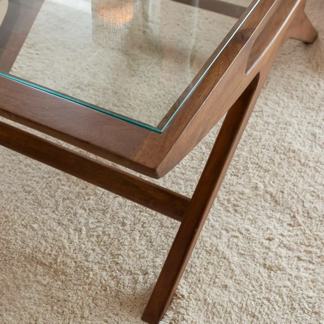 Table Basse<Made in Meubles Table basse en bois de manguier et verre Alina