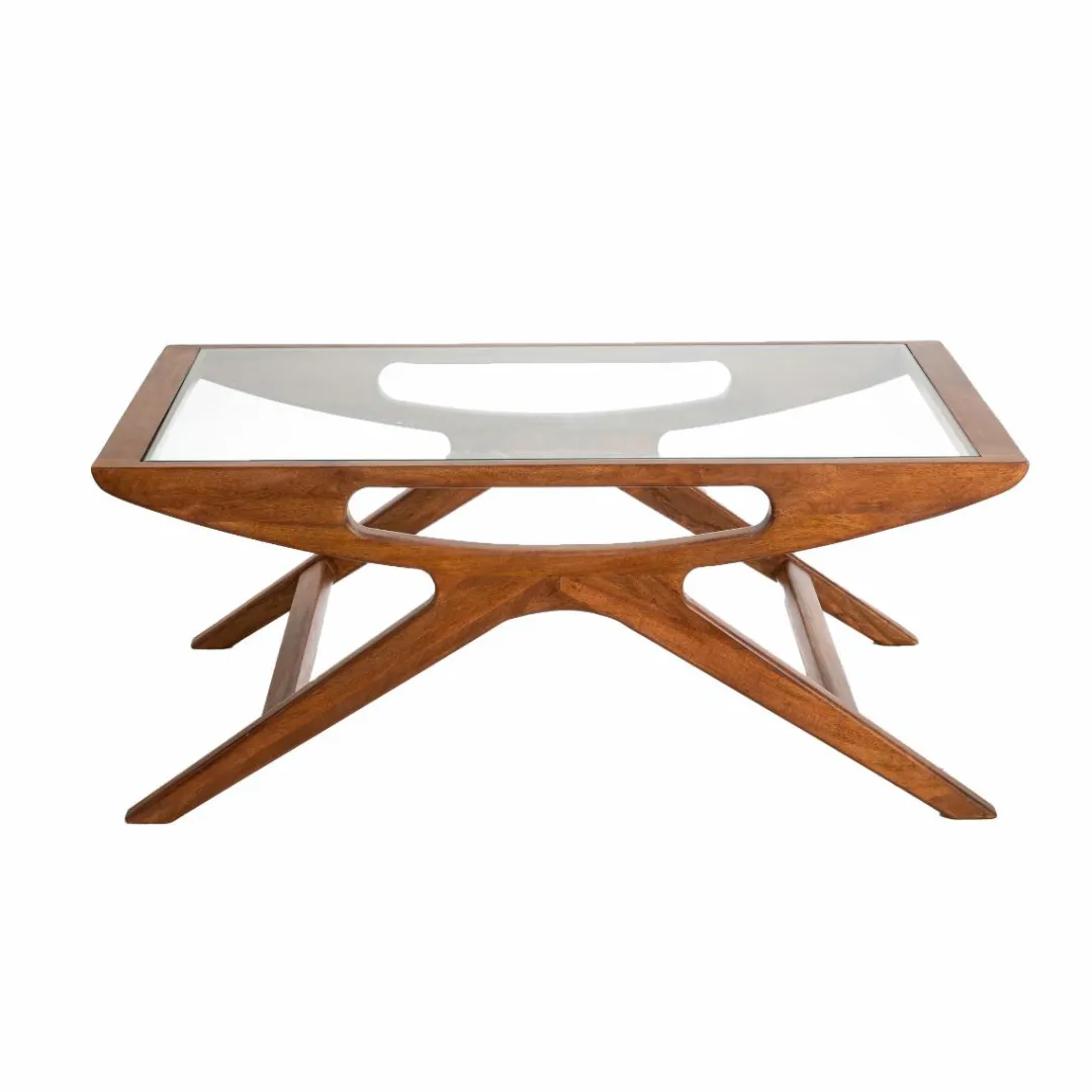 Table Basse<Made in Meubles Table basse en bois de manguier et verre Alina