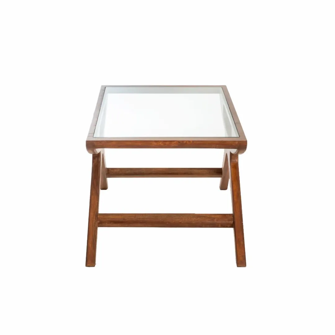 Table Basse<Made in Meubles Table basse en bois de manguier et verre Alina