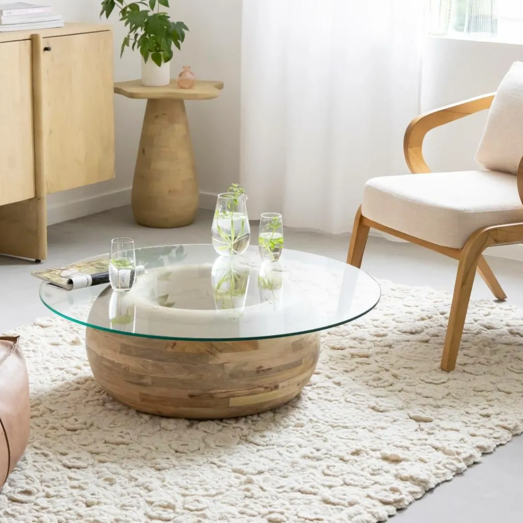 Table Basse<Made in Meubles Table basse en bois de manguier et verre Nerys