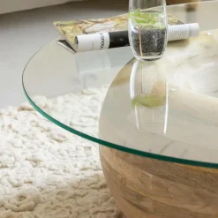 Table Basse<Made in Meubles Table basse en bois de manguier et verre Nerys