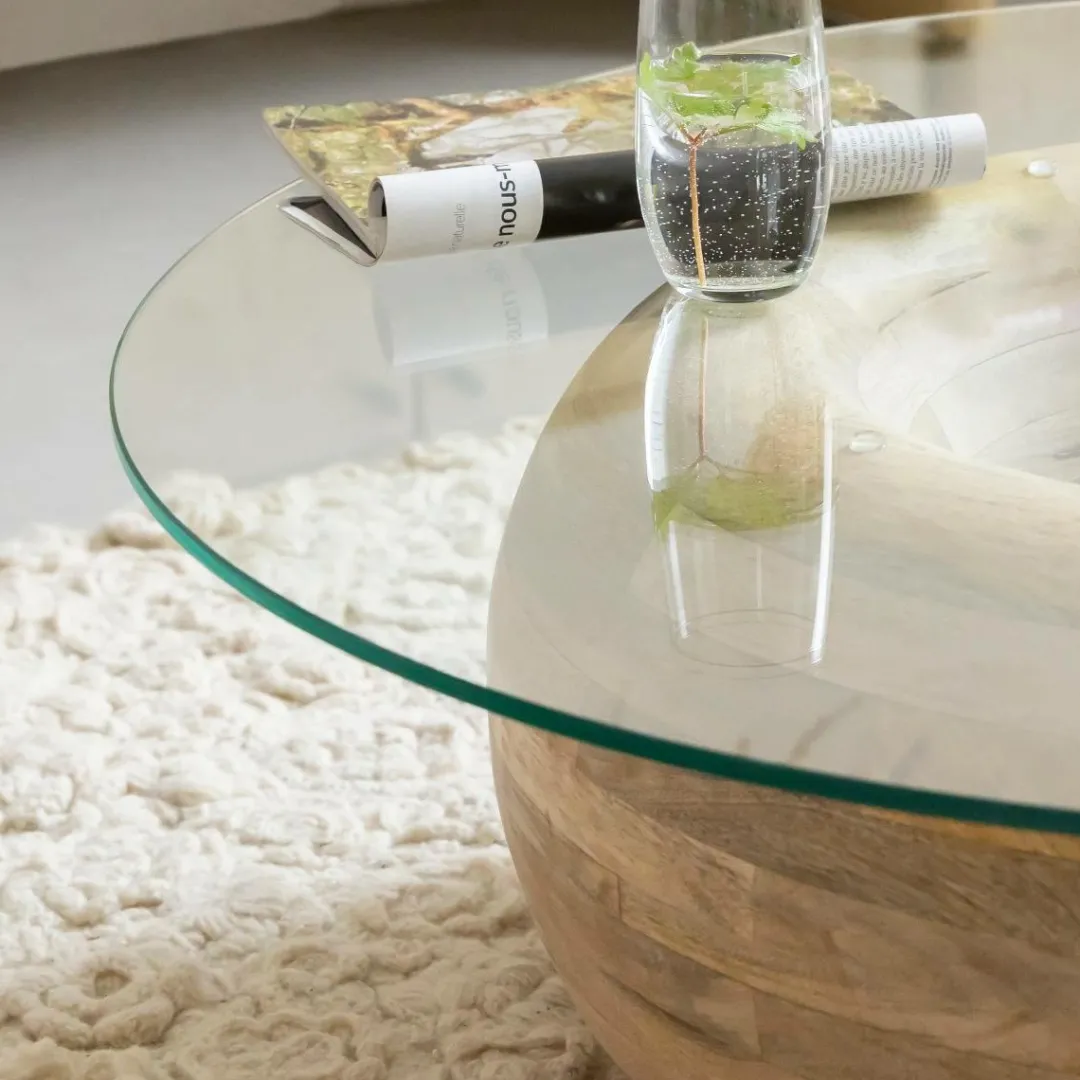 Table Basse<Made in Meubles Table basse en bois de manguier et verre Nerys