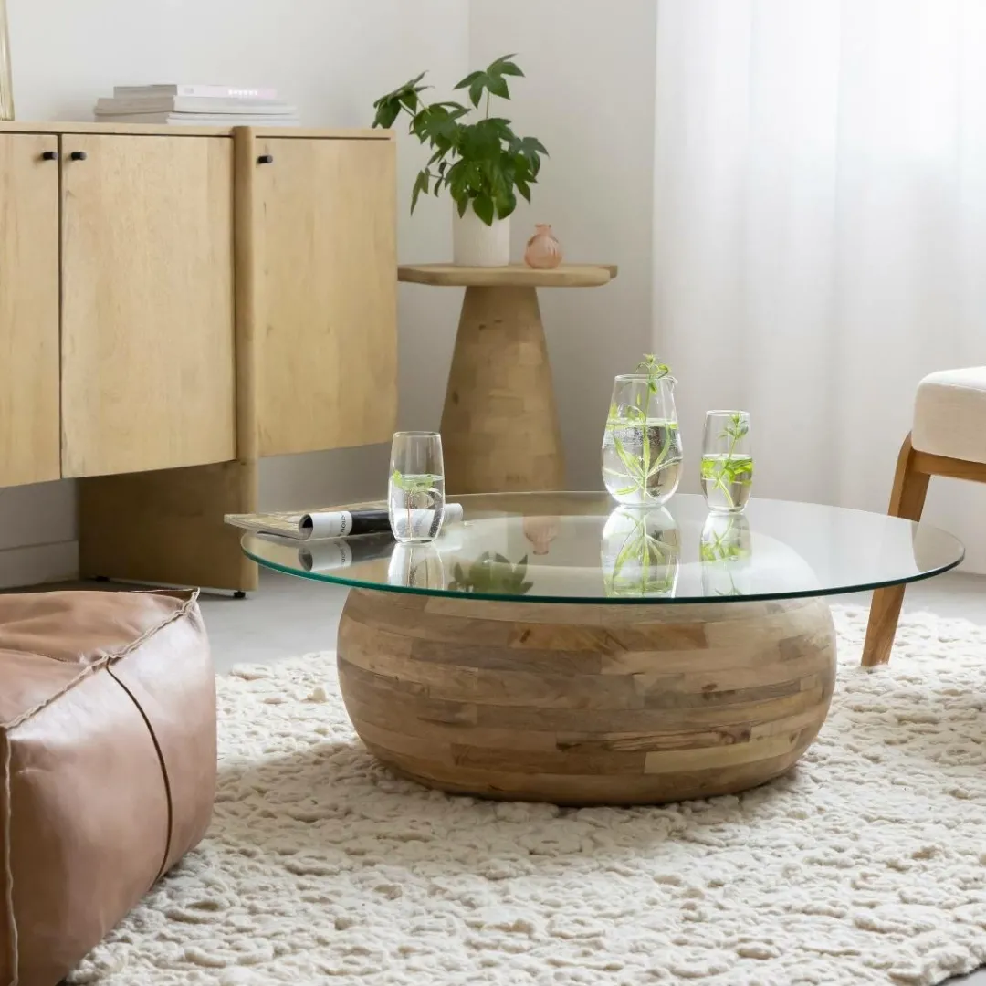 Table Basse<Made in Meubles Table basse en bois de manguier et verre Nerys