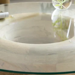 Table Basse<Made in Meubles Table basse en bois de manguier et verre Nerys