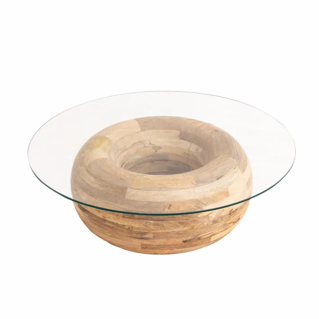 Table Basse<Made in Meubles Table basse en bois de manguier et verre Nerys