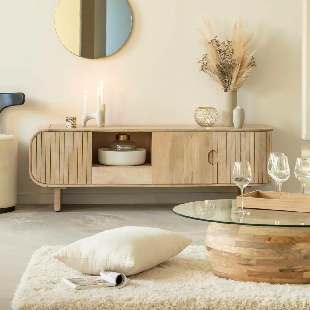 Table Basse<Made in Meubles Table basse en bois de manguier et verre Nerys