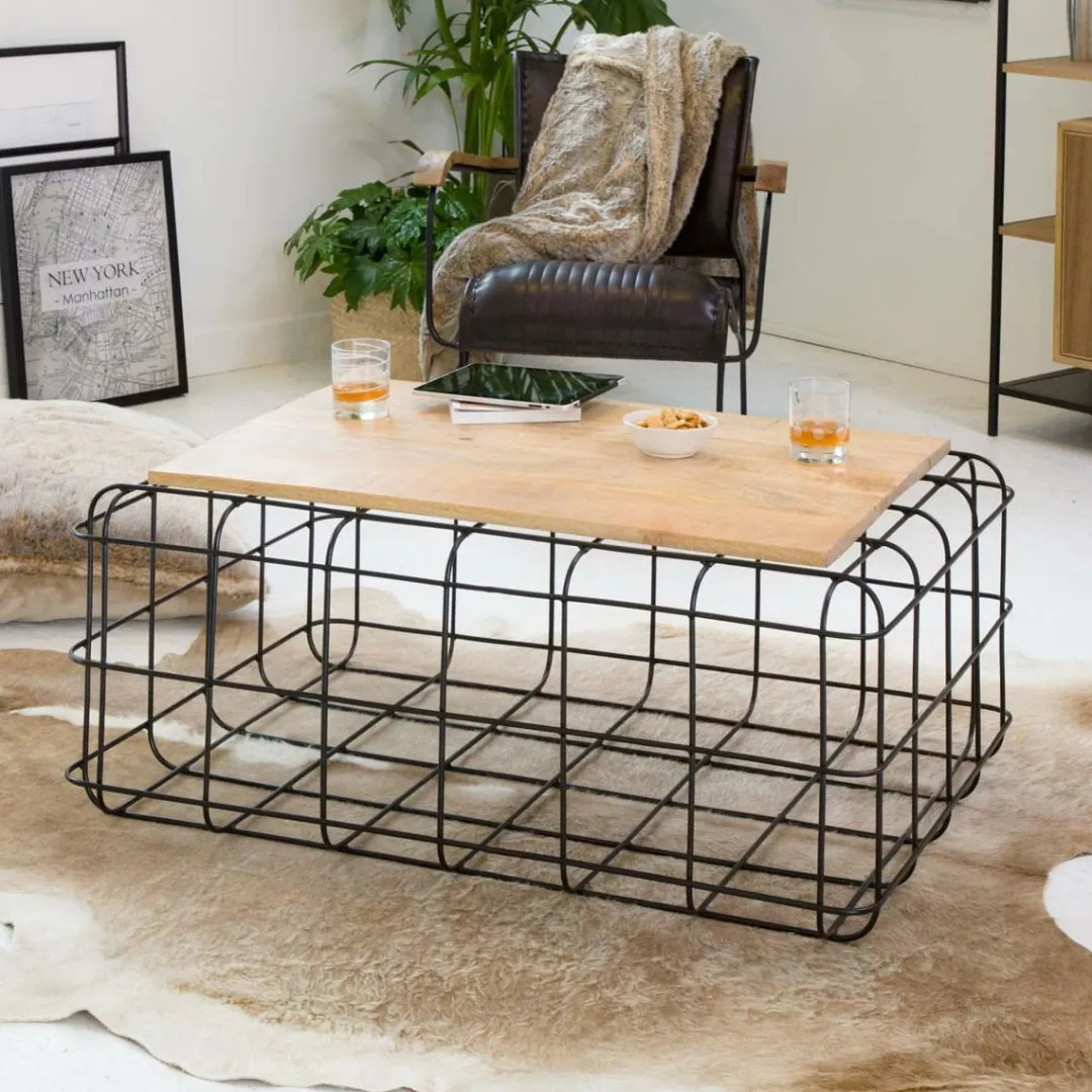 Table Basse<Made in Meubles Table basse en bois de manguier et métal noir Madeline