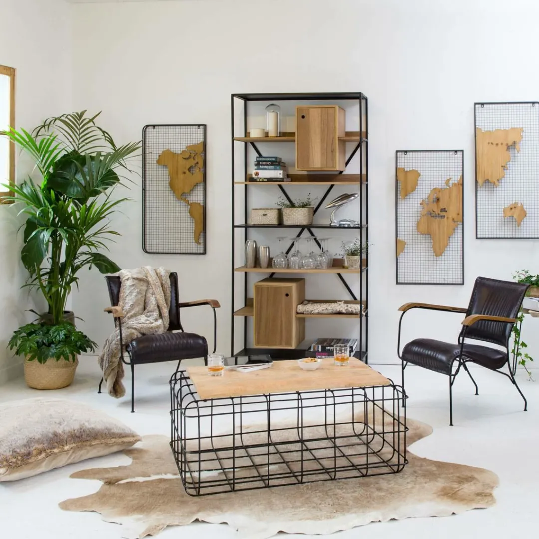 Table Basse<Made in Meubles Table basse en bois de manguier et métal noir Madeline