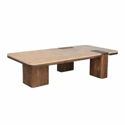 Table Basse<Made in Meubles Table basse en bois de manguier et travertin Carola