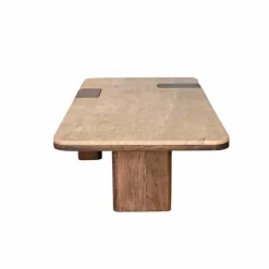 Table Basse<Made in Meubles Table basse en bois de manguier et travertin Carola
