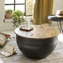 Table Basse<Made in Meubles Table basse en bois de manguier et métal Bertine