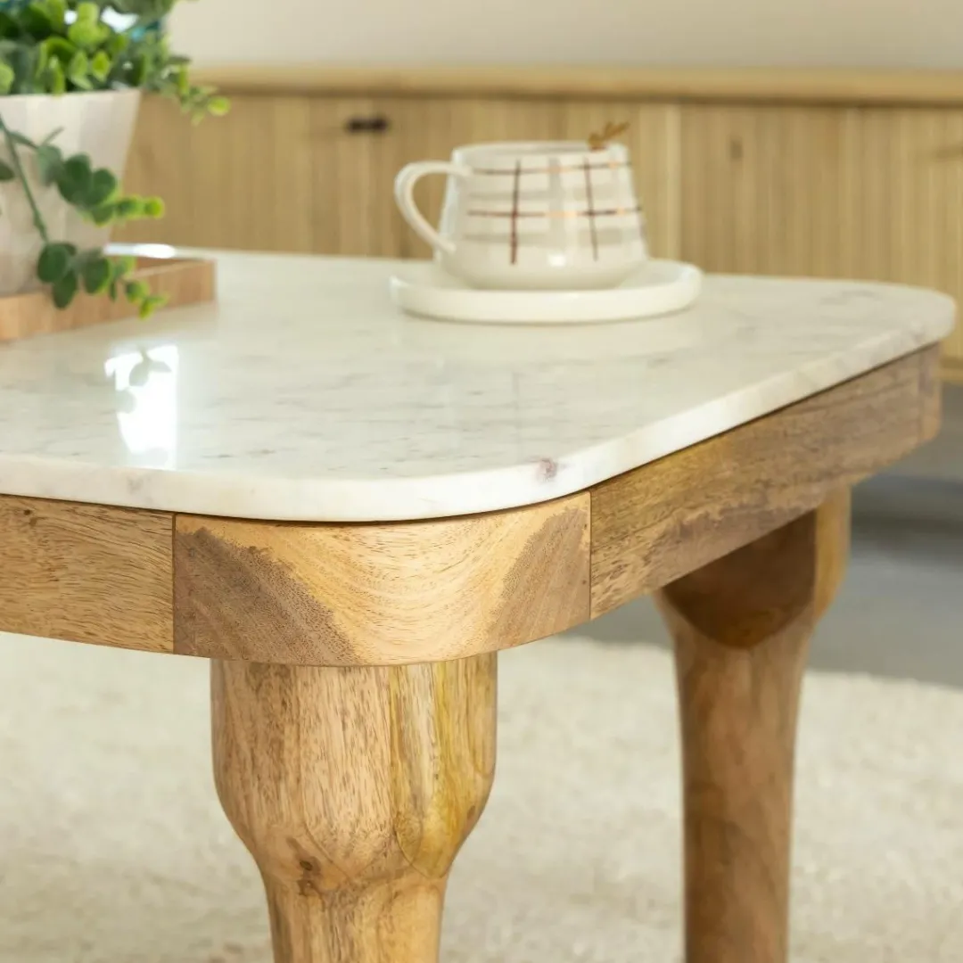 Table Basse<Made in Meubles Table basse en marbre et en bois d'acacia Calix