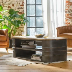 Table Basse<Made in Meubles Table basse en métal et bois Locker