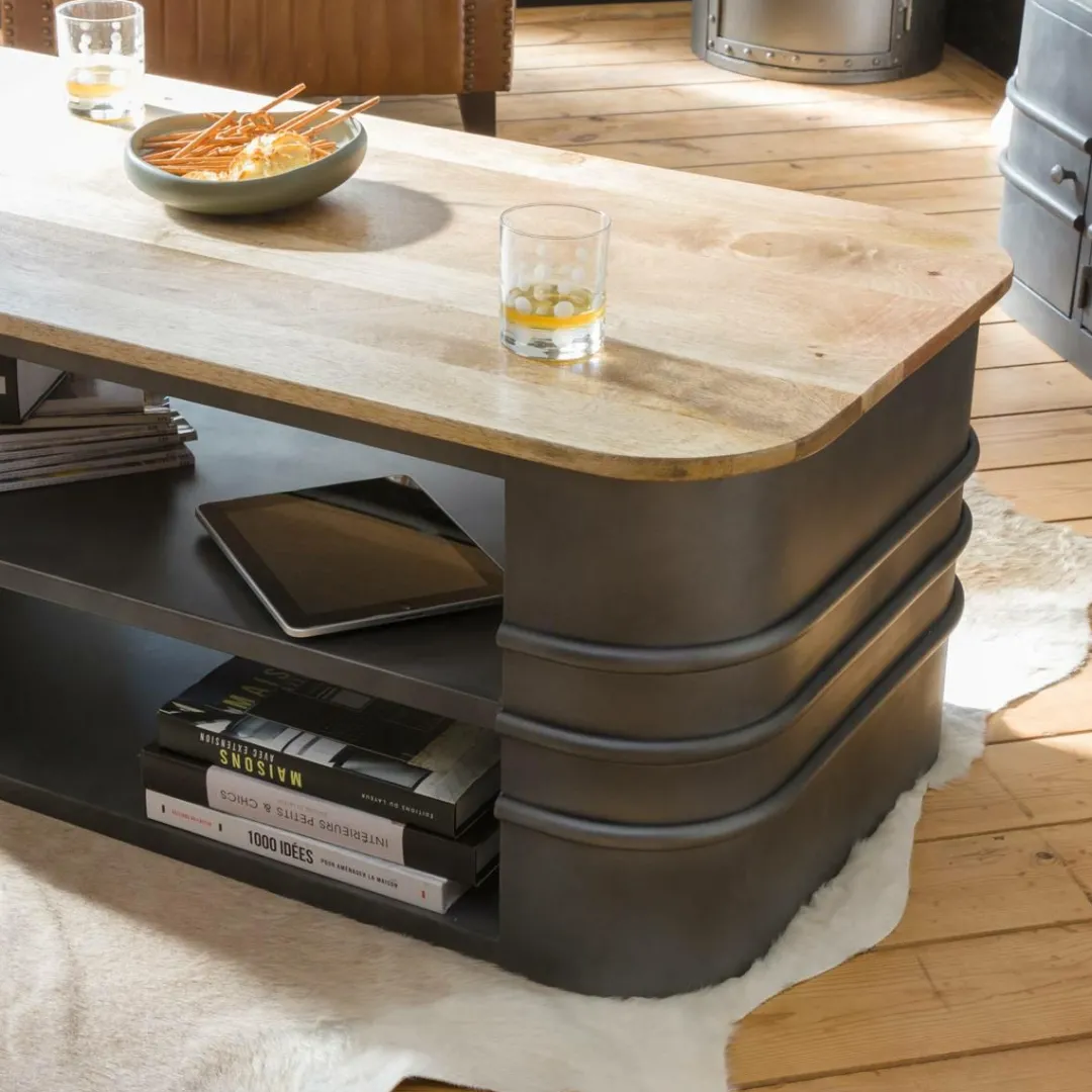Table Basse<Made in Meubles Table basse en métal et bois Locker