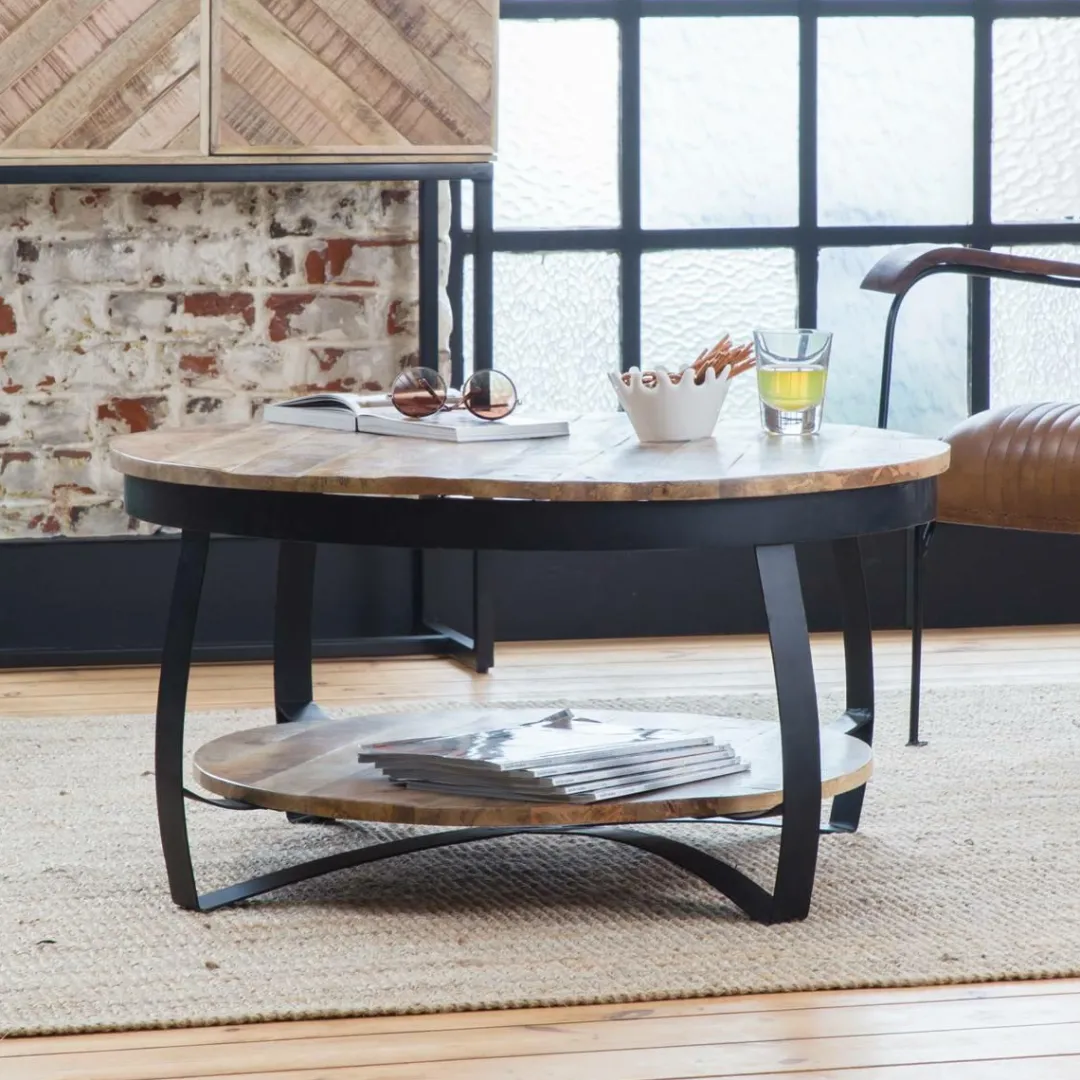 Table Basse<Made in Meubles Table basse en métal et bois de manguier Jules