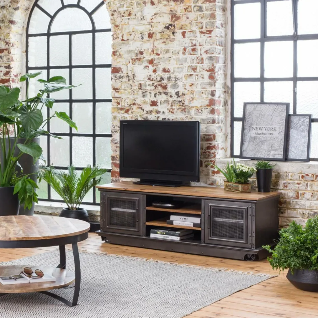 Table Basse<Made in Meubles Table basse en métal et bois de manguier Jules