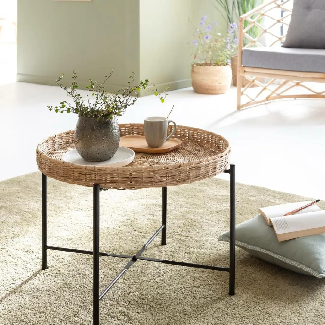 Table Basse<Made in Meubles Table basse en rotin et métal Julie