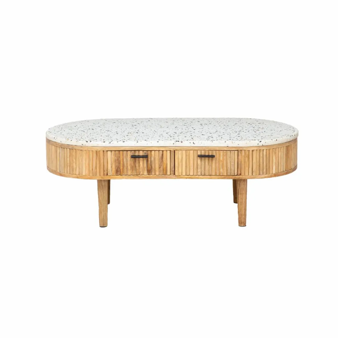 Table Basse<Made in Meubles Table basse en terrazzo et bois de manguier Ambrine