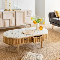 Table Basse<Made in Meubles Table basse en terrazzo et bois de manguier Ambrine