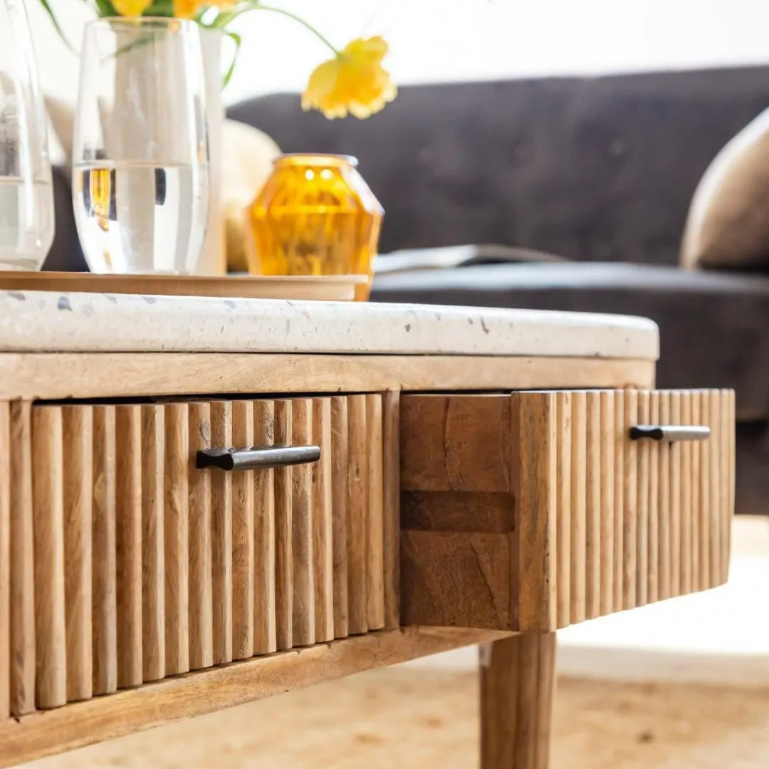 Table Basse<Made in Meubles Table basse en terrazzo et bois de manguier Ambrine