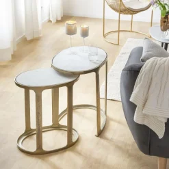 Table Gigogne|Bout De Canapé & Sellette<Made in Meubles Table basse gigogne en marbre et aluminium Ruben