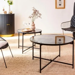 Table Basse|Table Gigogne<Made in Meubles Table basse gigogne en verre fumé et métal Florian