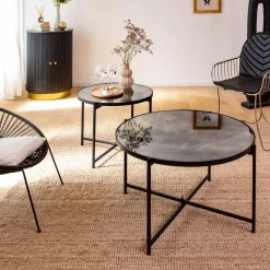 Table Basse|Table Gigogne<Made in Meubles Table basse gigogne en verre fumé et métal Florian