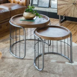 Table Basse|Table Gigogne<Made in Meubles Table basse gigogne industrielle en métal gris Chiara