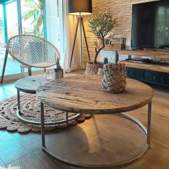 Table Basse|Table Gigogne<Made in Meubles Table basse gigogne ronde en bois recyclé Milla