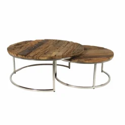 Table Basse|Table Gigogne<Made in Meubles Table basse gigogne ronde en bois recyclé Milla