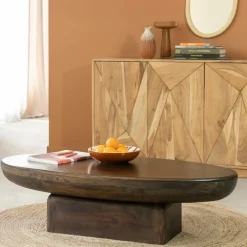 Table Basse<Made in Meubles Table basse ovale en bois de manguier Morana