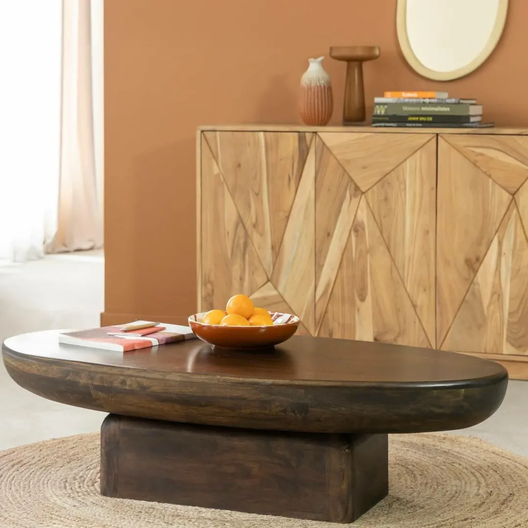 Table Basse<Made in Meubles Table basse ovale en bois de manguier Morana