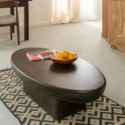 Table Basse<Made in Meubles Table basse ovale en bois de manguier Morana