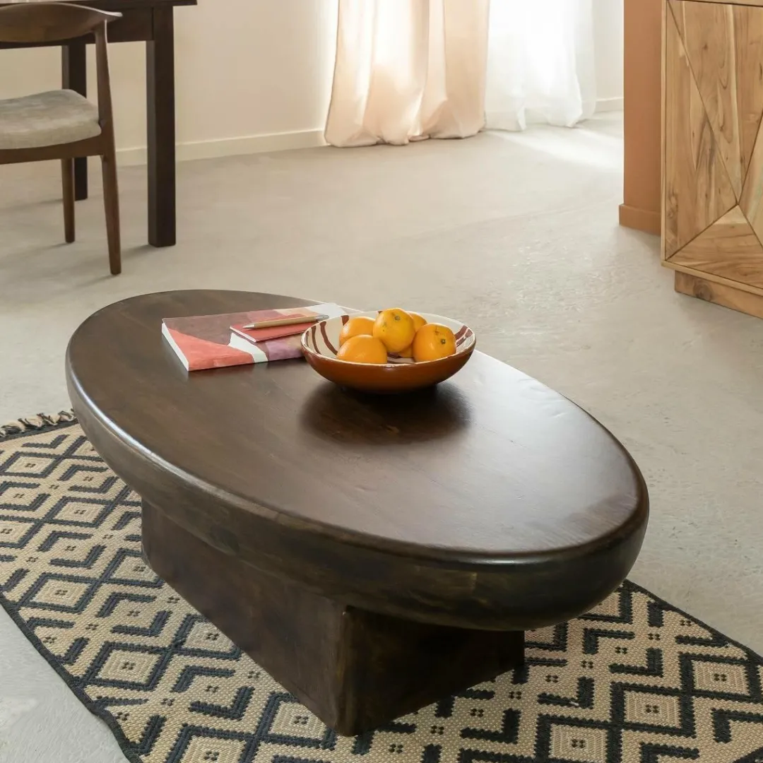 Table Basse<Made in Meubles Table basse ovale en bois de manguier Morana