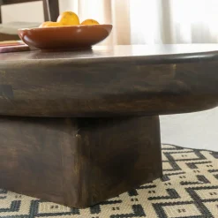 Table Basse<Made in Meubles Table basse ovale en bois de manguier Morana