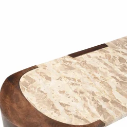 Table Basse<Made in Meubles Table basse ovale en bois de manguier et marbre Agnès