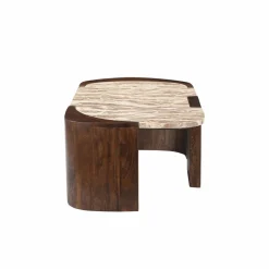 Table Basse<Made in Meubles Table basse ovale en bois de manguier et marbre Agnès