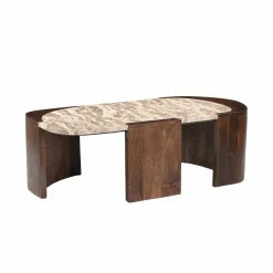 Table Basse<Made in Meubles Table basse ovale en bois de manguier et marbre Agnès