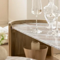 Table Basse|Meuble Tv<Made in Meubles Table basse ovale en bois de manguier et marbre Isabella