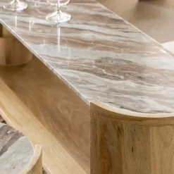 Table Basse|Meuble Tv<Made in Meubles Table basse ovale en bois de manguier et marbre Isabella