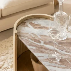 Table Basse|Meuble Tv<Made in Meubles Table basse ovale en bois de manguier et marbre Isabella