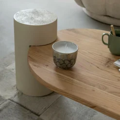 Table Basse<Made in Meubles Table basse ovale en bois effet béton et bois d'acacia Dalva