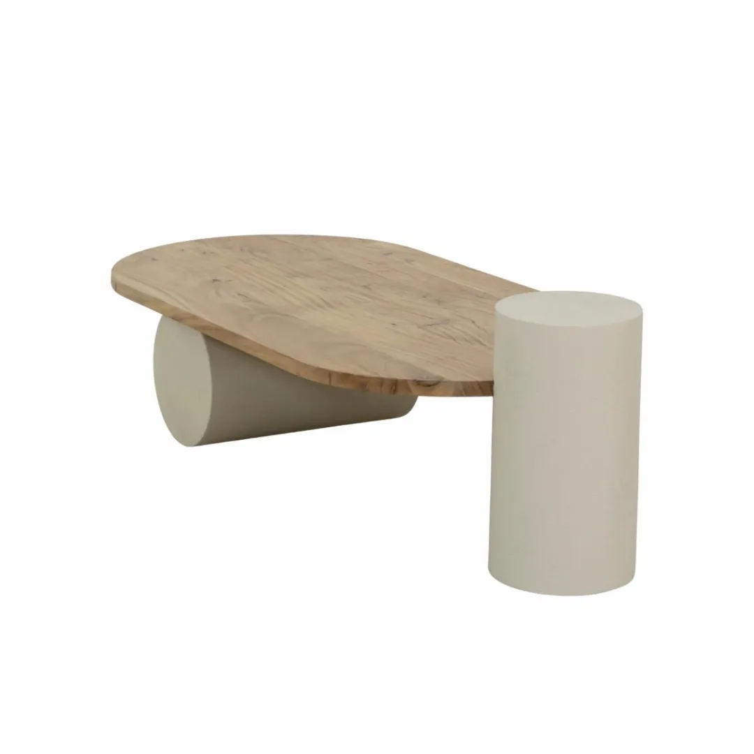 Table Basse<Made in Meubles Table basse ovale en bois effet béton et bois d'acacia Dalva